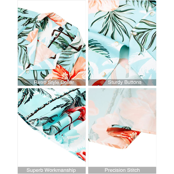 Herr Hawaiian skjorta och shorts set Regular Fit kortärmad casual funky strand flamingo skjorta set L L Green Palm