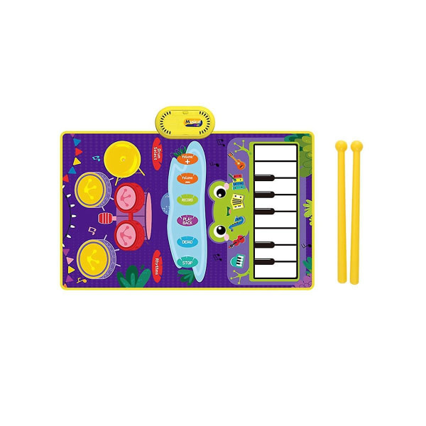 2-i-1, Toddler Piano Keyboard Och Trumma Golvmatta Med Pinnar,