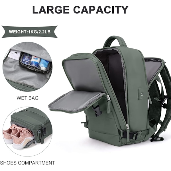Stor Reseryggsäck för Kvinnor och Män, Kabinväska, Vandringsryggsäck Vattentät Utomhus Sport Ryggsäck Casual Dagryggsäck Small military green