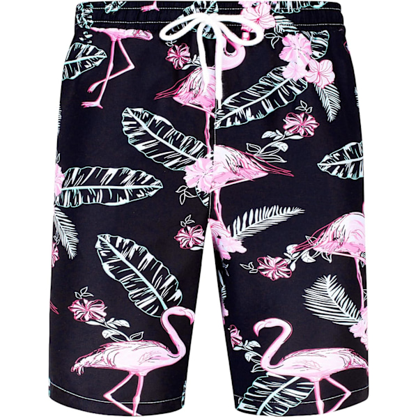 Herr Hawaiian skjorta och shorts set Regular Fit kortärmad casual funky strand flamingo skjorta set XXL XXL Black Flamingo