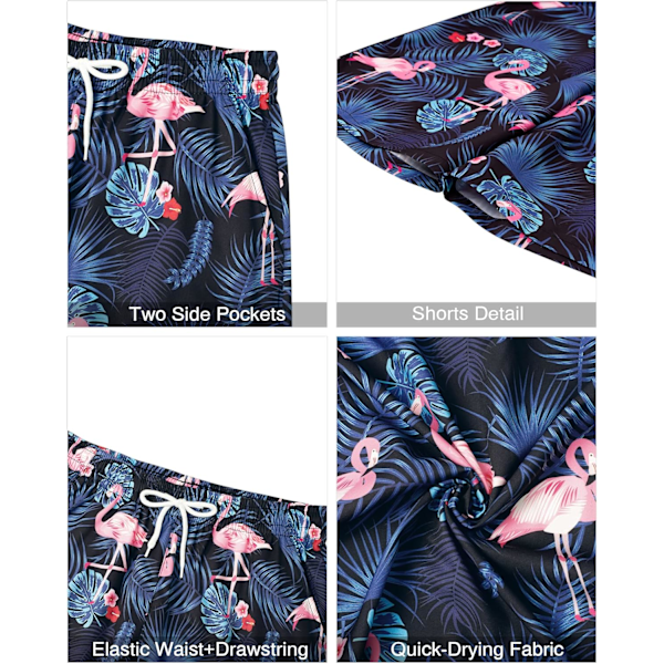Herr Hawaiian skjorta och shorts set Regular Fit kortärmad casual funky strand flamingo skjorta set XX XXL Blue Flamingo Leaf
