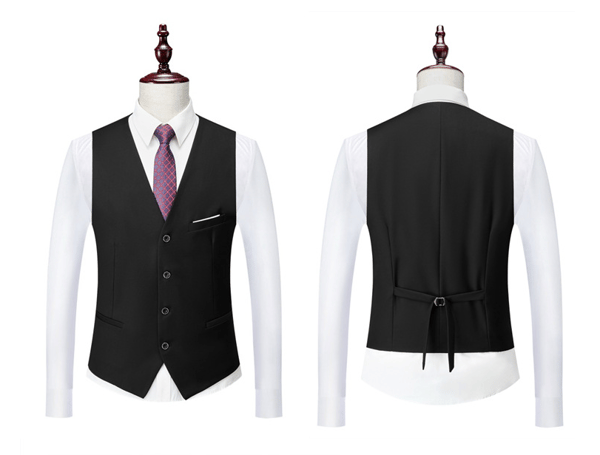 Herrar 3-delad Slim Fit Kostymset, Solid Jacka Väst Byxor Black Black S