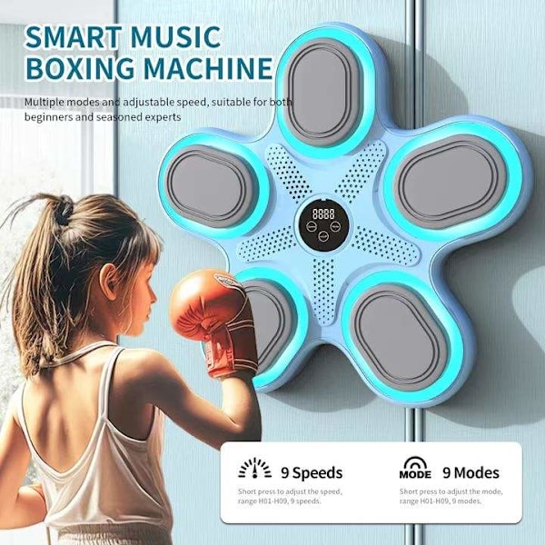 Ny bärbar smart musikboxningsutrustning, hemfitnessutrustning, boxningsmaskin, boxningsträningsenhet för barn Blue