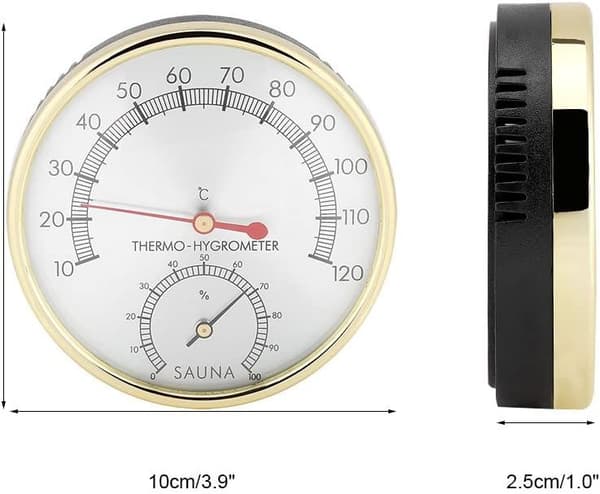 Bastutermometer i metall, rund termometer hygrometer fuktmåler-termometer for badstue