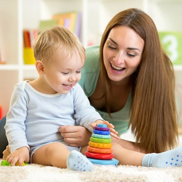 Jenga Rasselstapel Leksak för 1-3 Åriga Barn Regnbågsstapelring Montessori Sinnesleksak Förskolefödelsedagspresent för Barn Undervisningshjälpmedel