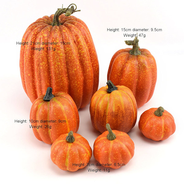 Halloween Simulering Pumpor Dekoration Set 7PCS Simulering Pumpa Modell Konstgjord Pumpa Dekoration Falsk Pumpa Spricka Orange