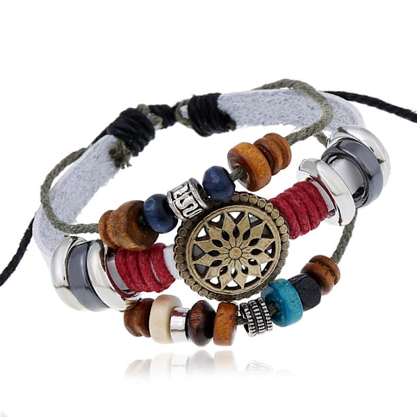 Vintage läderarmband av nötkreatur Fashionabla temperamentsfulla läderarmband med alla m White pigu copper parts