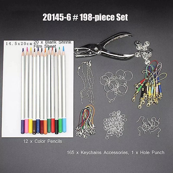 198 st Krympkonstpapper Värmekrympark Plastkit Hålslag Nyckelringar Pennor DIY Ritning Ar (FMY) As Shown