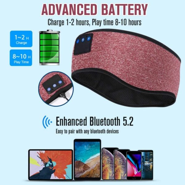 Sovhörlurar - Pannband & Ögonmask med Bluetooth Hörlurar röd red