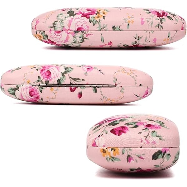 2-delat glasögonfodral hårt skal för män, kvinnor, barn - Blommigt glasögonfodral - Bärbart glasögonfodral - Skyddande skalfodral Blå + Rosa