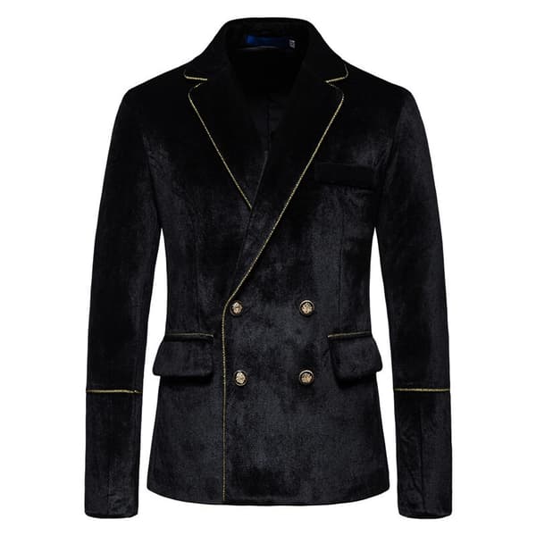 Slim Fit 2-delad kostym för män med dubbelknäppt bröllopsbal black black M