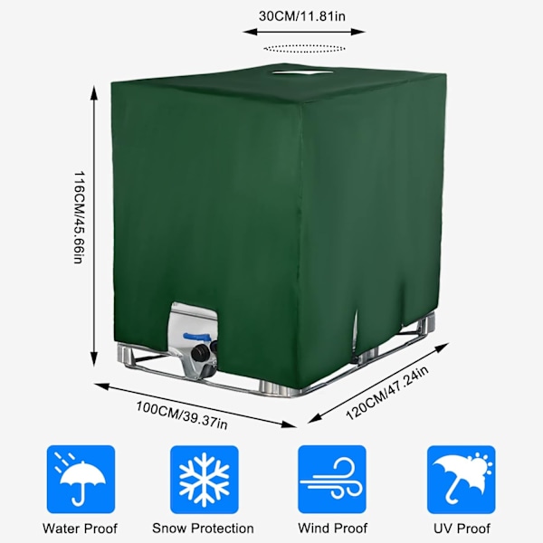 IBC-behållare, skydd, anti-UV, skyddsfodral för vattentank 1000 l, skyddskåpa Grön
