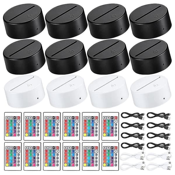 12-pack 3D nattlampa med LED-bas, 16 färger, LED-displaybas