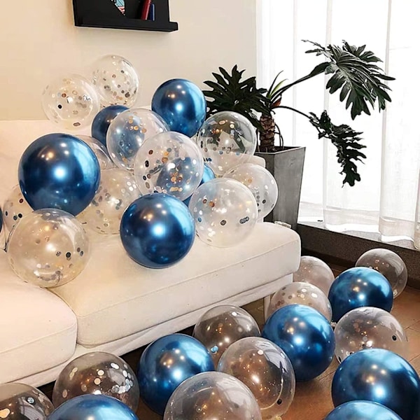 Ballongbåge Blå 122st - Blå/Vit/Krom Blå/ Silver Confetti Blue Blå