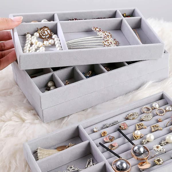 Smyckeskrin arrangör låda, smyckesbrickor set om 4, stapelbar