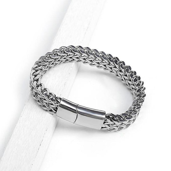 Armband för män i rostfritt stål med flätad magnetlås - 23 cm