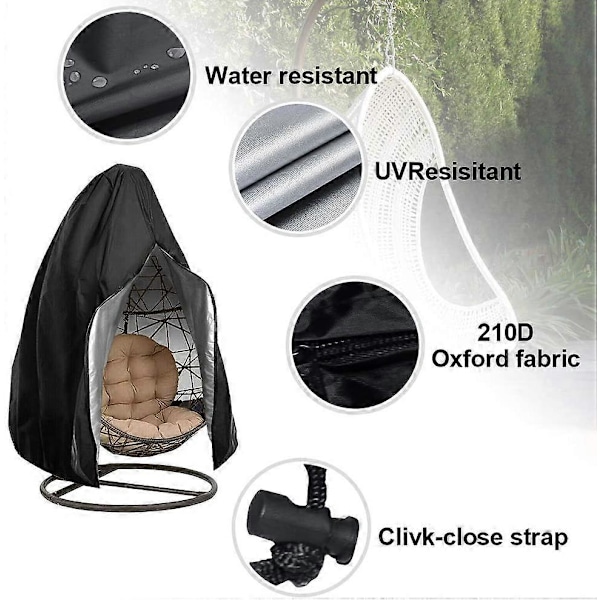 210D Överdrag för Hängande Uteplatsstol, Dammtätt och Vattentätt Skydd för Pod Swing Stol Black Black 231x200CM