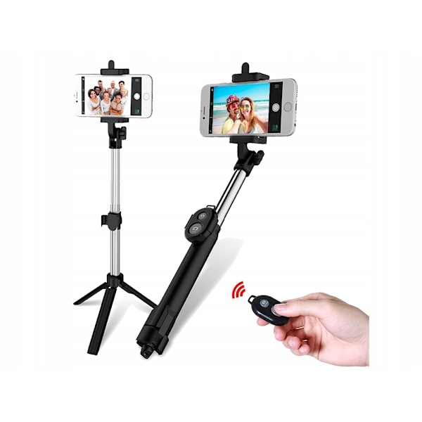 Selfiestick / tripod mobilstativ med bluetooth fjärrkontroll Black Svart