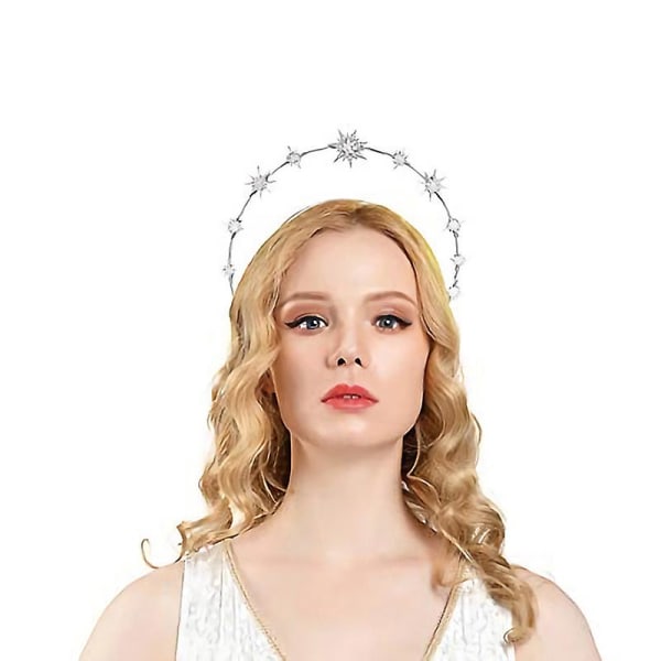 Halo Crown Pannband, Star Crystal Hårband, Glitter Rhinestone Headpiece, Goddess Wedding Gold
