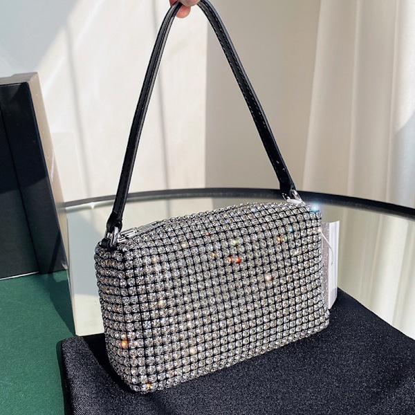 Rhinestone cross bag för kvinnor, glittrande kristallväska, glänsande aftonkoppling