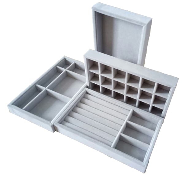 Smyckeskrin arrangör låda, smyckesbrickor set om 4, stapelbar