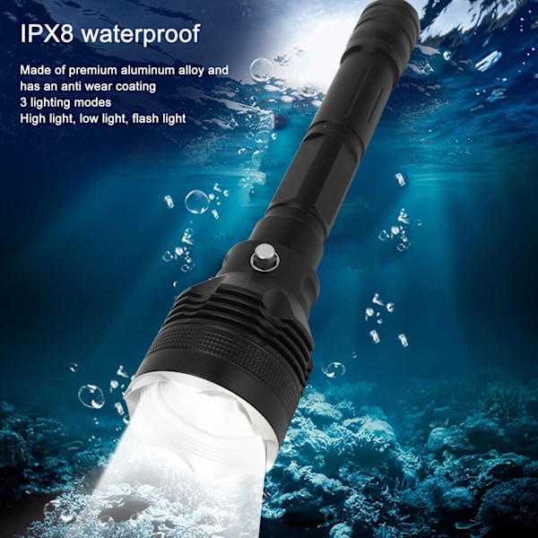 Scuba dyklampa 8000LM LED IPX8 Vattentät dyklampa ficklampa med 3 belysningslägen för undervattensaktiviteter