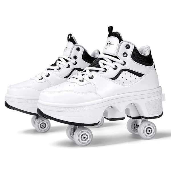 Unisex Youth Deformation Skating Shoes Four Wheels Rounds Of Roller Skate Shoes Casual Sneakers Deform Roller Shoes Sky Blu Sky Blue 33 Foot length21.5cm