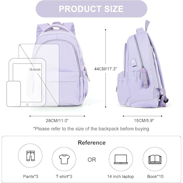 Laptop-ryggsäck, vattentät laptop-ryggsäck med 19-tums skolväska med USB-laddning purple