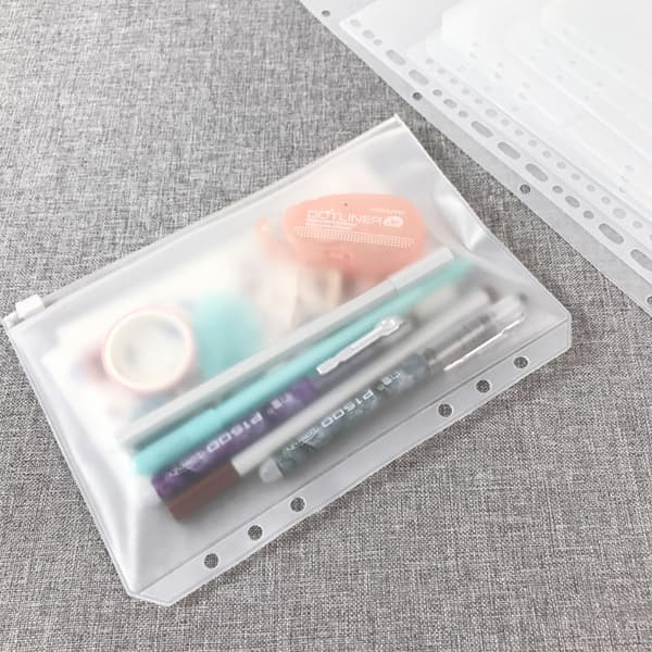 A6-størrelse ringperm lomme 6 hull budsjett konvolutter for budsjettering, transparent glidelås mappe ringperm lomme, vanntett PVC-mappe filpose dokument
