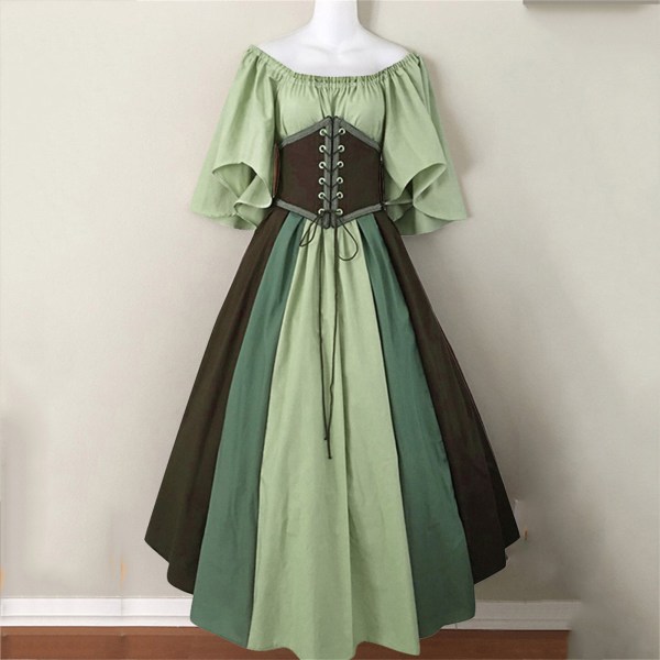 Klänning för renässans medeltida kostymer för kvinnor Green 2XL