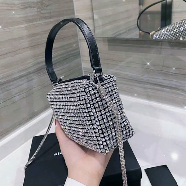 Rhinestone cross bag för kvinnor, glittrande kristallväska, glänsande aftonkoppling