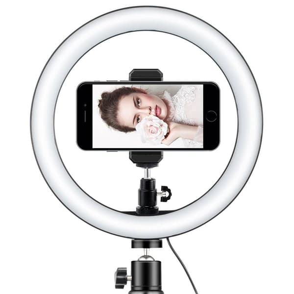 26cm Selfie-Lampe, Stativ & Mobilholder - Perfekt Belysning Black Svart