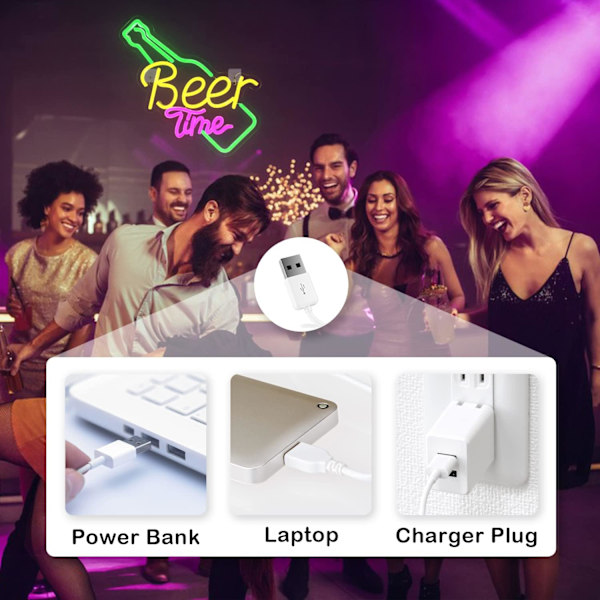 Öltid Neon Skylt Bar Neon Ljusskylt Gul LED Skylt för Väggdekor USB Neon Skylt för Bar Club Ho