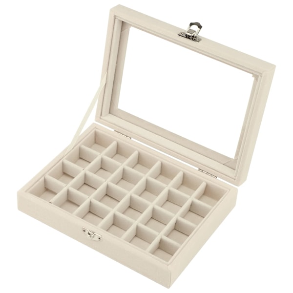 Smyckeskrin Smyckesorganisatör för Ring Örhänge Halsband Smyckesvisningslåda Förvaringslåda Smyckesutställning med Lock Beige 24 grid