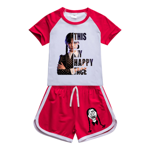 Barn onsdag Adams T-shirt + Shorts Sweatshirt Set Red 110cm