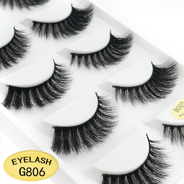 5-par lösögonfransar - 3D faux mink - G806 Black Svart