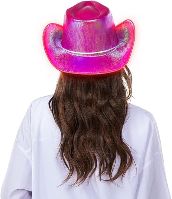 Neon Glitter Cowboyhat - Sjov Party Disco Cowgirl Hat White