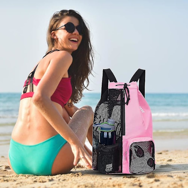 Swim Bag Mesh Dragsko Ryggsäck, Vattensport Simväskor Ryggsäck, Torr Våt Separation Swim Bag, Simväska, Bärbar Dragsko Ryggsäck Waterp Black