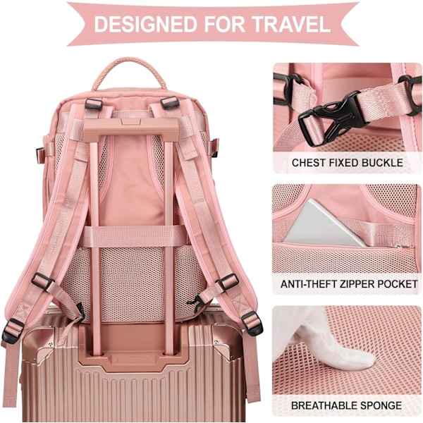 Stor Reseryggsäck för Kvinnor och Män, Kabinväska, Vandringsryggsäck Vattentät Utomhus Sport Ryggsäck Casual Dagryggsäc Small pink