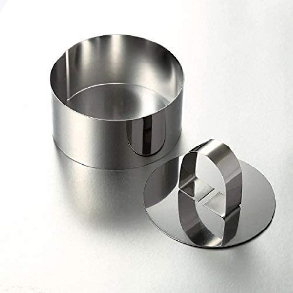 Mångsidiga matformar i rostfritt stål, rund ringform med lättanvänd tryckare för perfekt matlagning, 8 cm diameter; Höjd: 4 cm, silver, ugn &