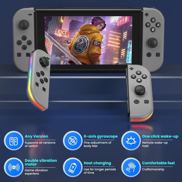 Trådløs controller kompatibel med Nintendo Switch, Oled, Lite Gamepad Joystick (v/h) Erstatning med RGB højre grey