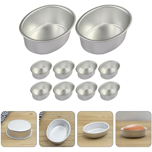 10 st Mini Oval Äggformade Aluminiumlegering Metall Ostkakaformar Brödformar Tårtfat Pudding Geléburkar DIY Bageri