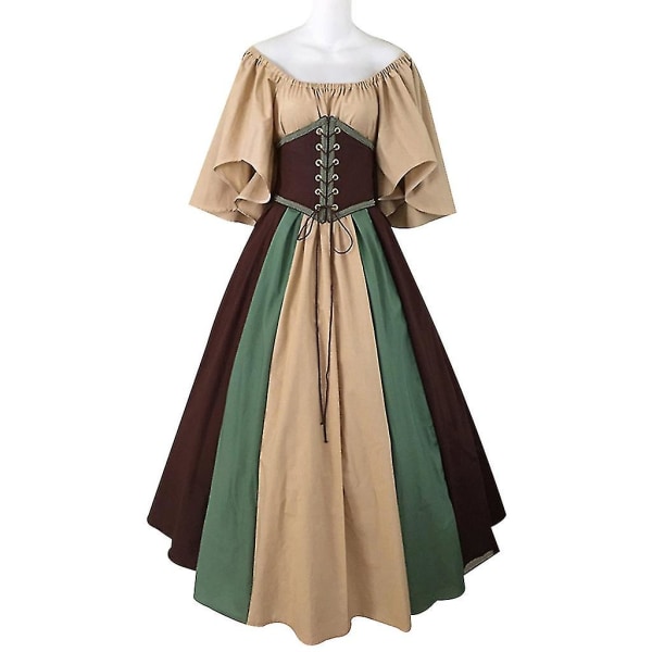 Klänning för renässans medeltida kostymer för kvinnor Khaki 2XL