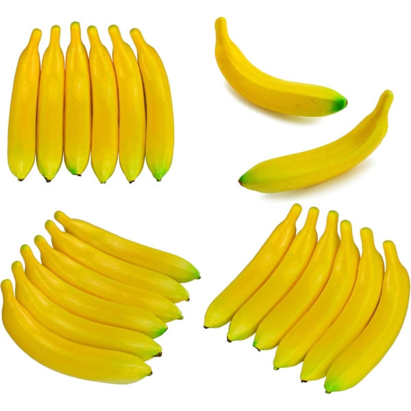 Konstgjorda gula bananer, naturtrogen simulering, falsk frukt, heminredning, kök, dekoration, 5-pack