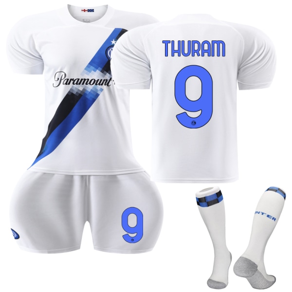 23-24 FC Milano Borta fotbollsdräkter Träningsuniformer Dräkt #9 Thuram Kids 16(90-100CM)