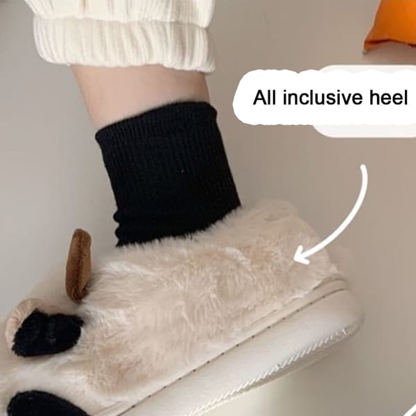 Tegnede ko-tøfler i bomuld til kvinder, søde hyggelige fluffy Kawaii