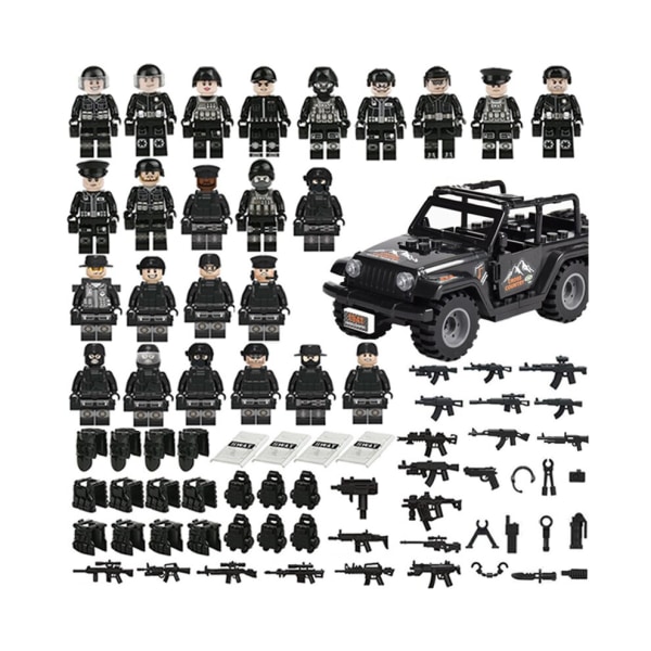 Svart SWAT Minifigur Set Militära byggstenar Actionleksaker 22 Pcs/set