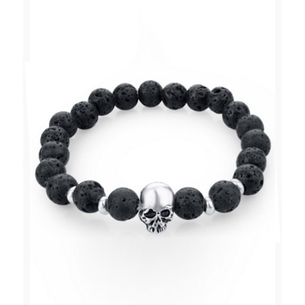 Trendigt Skull Dödskalle Armband Svarta Lavastenar svart black