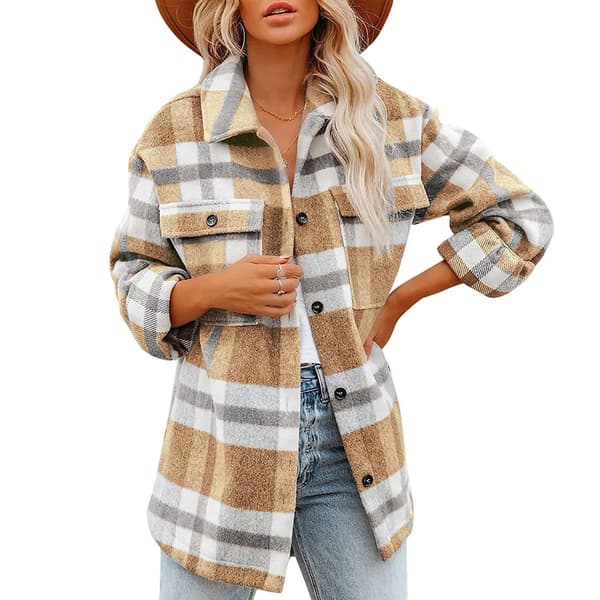 Dame Casual Plaid Shackets Børstet Flanell Knap Ned