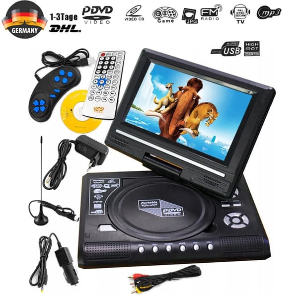 Bærbar DVD-afspiller med HD stor roterende skærmafspiller + Gamepad DE